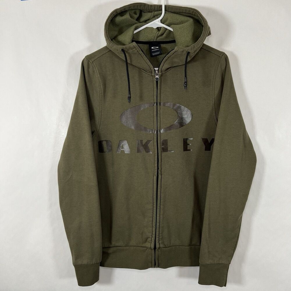 Oakley Performance Fit Full Zip Hoodie Mens Size Small Olive Green Fleece